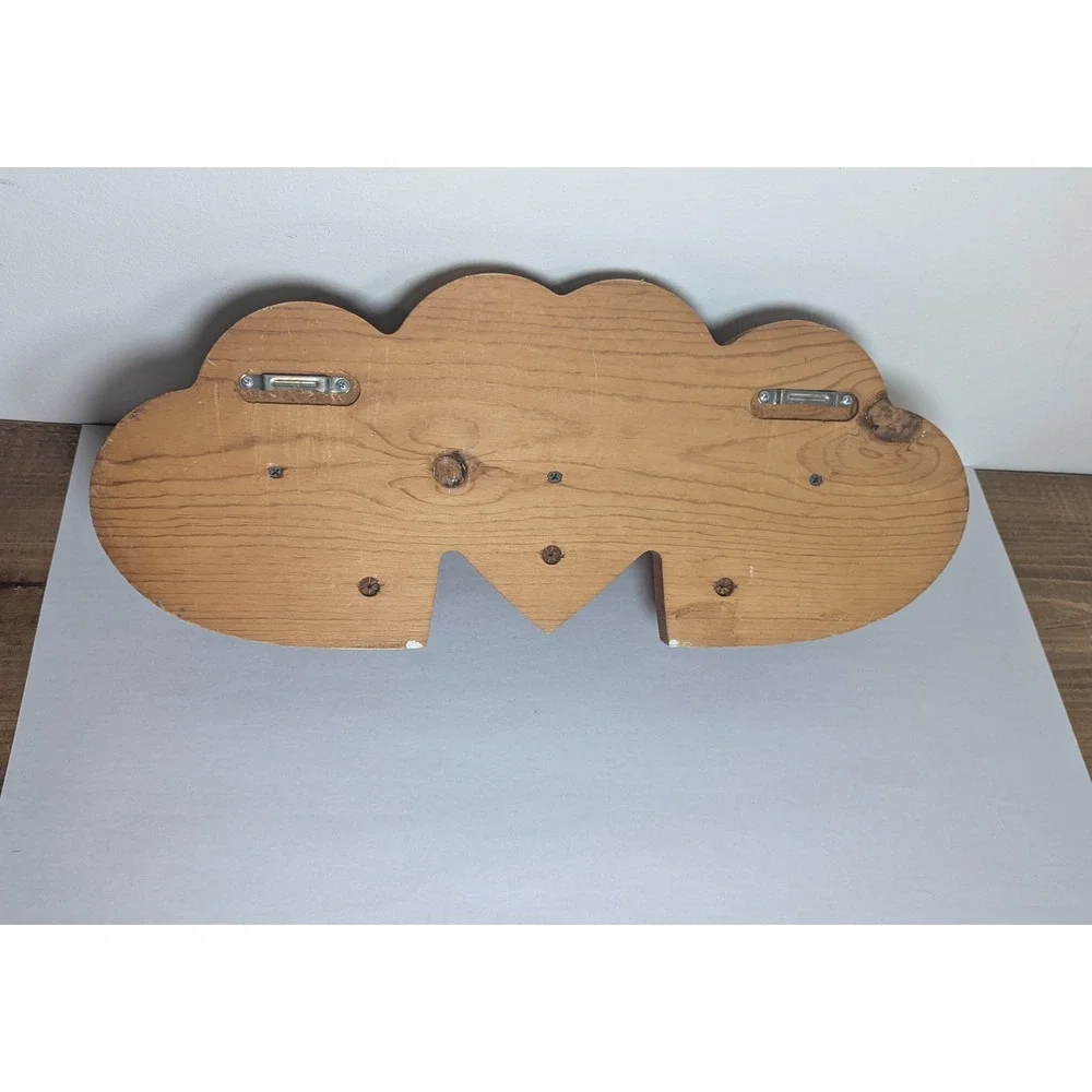Vintage Rustic Wood Triple Heart Wall Shelf 3 Peg Hooks Farmhouse Cottage Decor